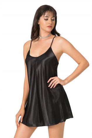 Arias Closet Siyah Kısa Saten Gecelik