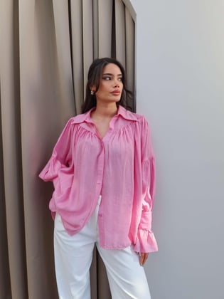 Fashion Asrın Pembe Büzgülü Gömlek