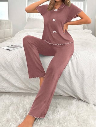 Bella Notte Gül Kurusu Fiyonk Detaylı Pamuklu Pijama Takımı 7307