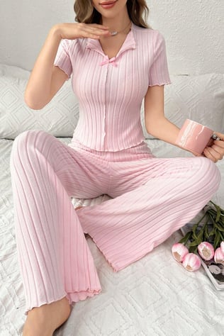 Bella Notte Pembe Fiyonk Detaylı Pamuklu Kısa Kollu Pijama Takımı 7169