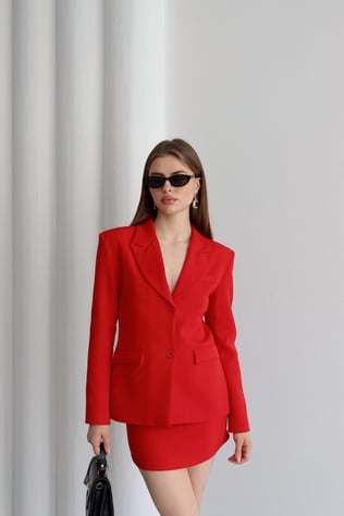 Busıness Blazer Ceket Etek Takım Kırmızı
