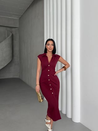 Büzgü Detaylı Kalem Elbise Kırmızı