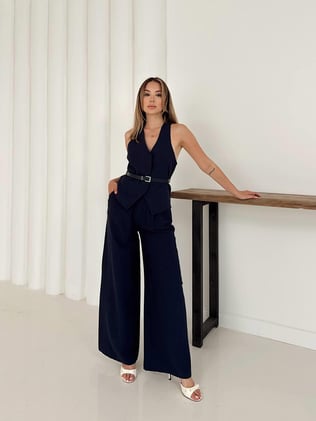 Kemerli Yelekli Takım Lacivert