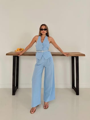 Kemerli Yelekli Takım Mavi