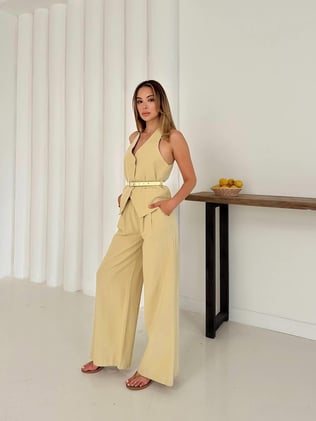 Kemerli Yelekli Takım Sarı