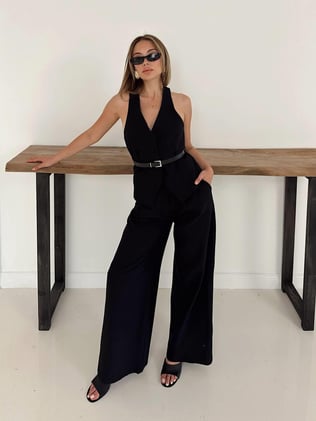 Kemerli Yelekli Takım Siyah