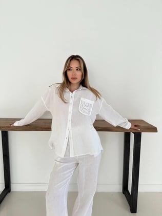 Nakış Detaylı İkili Takım Beyaz