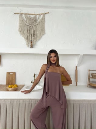 Sandy Straplez Volanlı Takım Lila