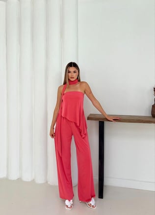 Sandy Straplez Volanlı Takım Pembe