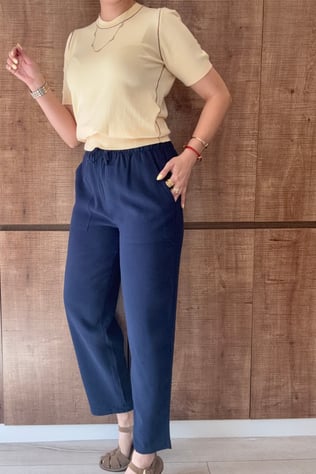 Bel büzgülü tencel pantolon