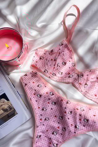 Kitty Koleksiyonu –Pembe Pamuklu Dantel Detaylı Bralet & Külot Seti 