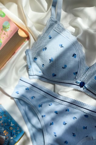 Yayoi Kusama-Mavi Pamuklu Çiçek Desenli Bralet set