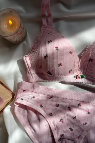 Yayoi Kusama-Pembe Pamuklu Çiçek Desenli Bralet set