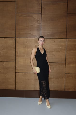 Halter Dantelli Elbise Siyah