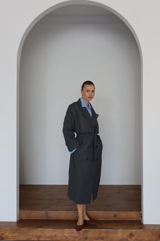 Lined Oversize Trençkot Gri