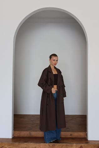 Lined Oversize Trençkot Kahverengi
