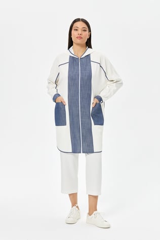 Denim ve File Kombinli Rahat Kalıp Giy Çık Ceket  Laci
