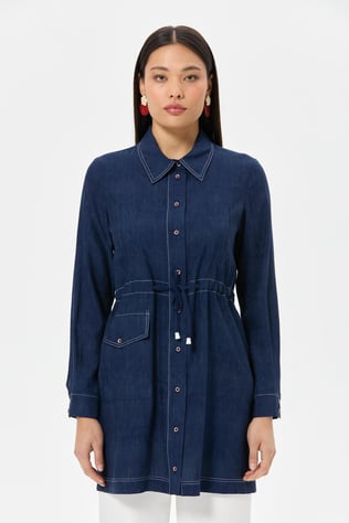 Denim Baskılı Belden Büzgülü Tunik  Laci