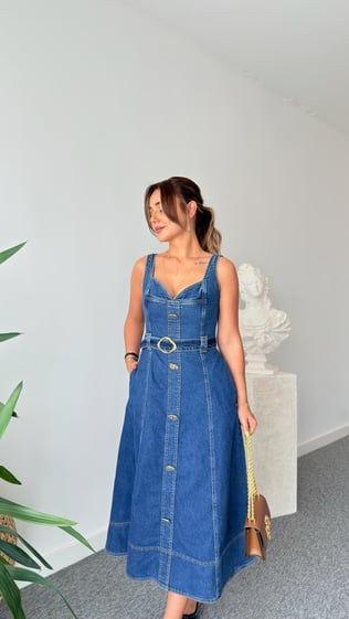 Kolia Premium Gold Aksesuarlı Jean Elbise 