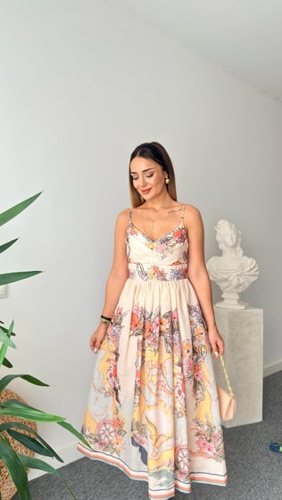 Elowen Marka Model Baskılı Keten Elbise 