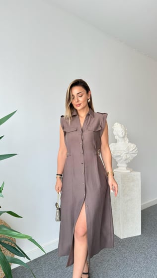 Kahve Yan Kemerli Zra Model Tensel Elbise 