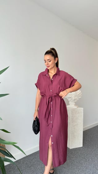 Bordo Lunea Kuşaklı Tensel Elbise 