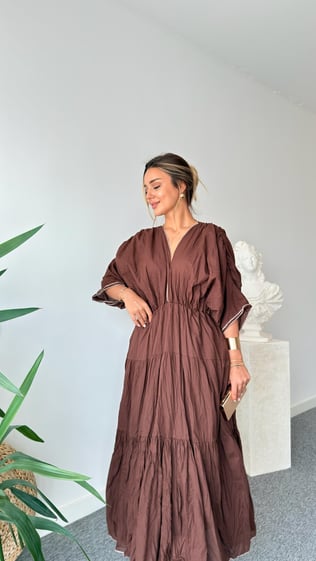 Kahve Kontrast Massi Model Elbise