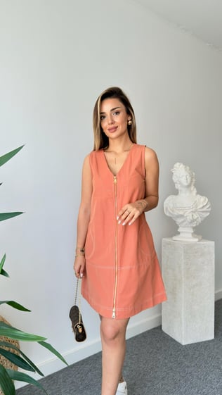 Somon Jola Kontrast Dikişli Fermuarlı Elbise 
