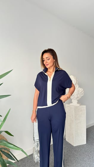 Lacivert Rosha Şeritli İnce Modal Takım