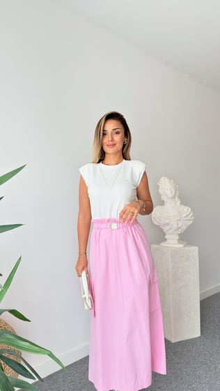 Altı Pembe Poplin Detaylı Elbise
