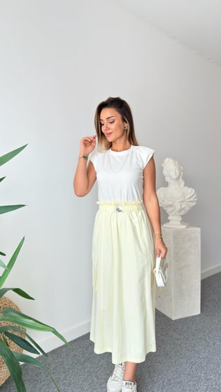 Altı Sarı Poplin Detaylı Elbise