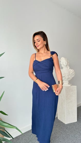 Lerisa Aksesuar Detaylı Mavi Elbise