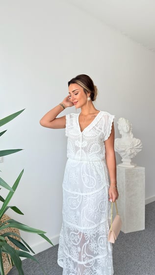 Moana Beyaz Dantel Detaylı Bluz Takım
