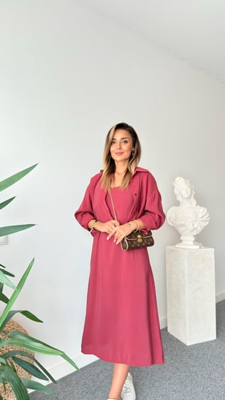 Bordo Gömlek Elbise Takım