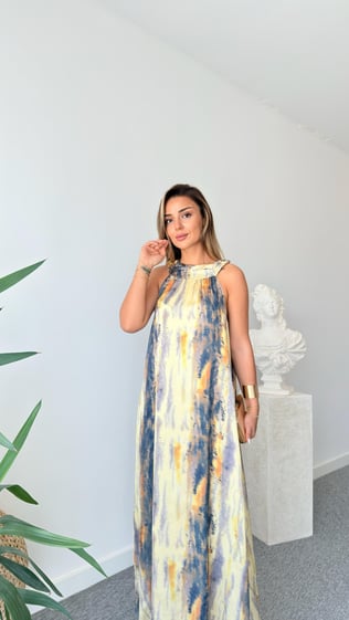 Massi Batik Desenli Halter Yaka Elbise 