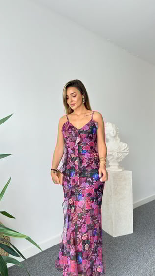 İpkyl Model  Fırfırlı İp Askılı Elbise 