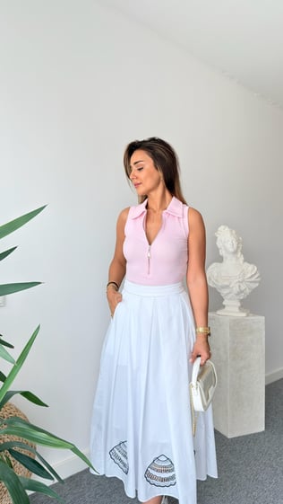 Pembe Fermuarlı Kolsuz Atlet