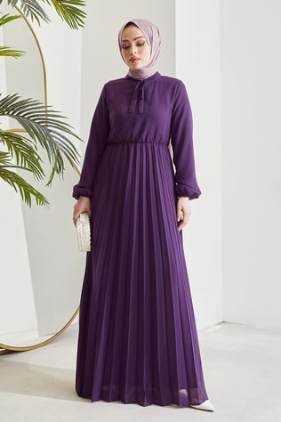 Pleated Limelda Purple Chiffon Dress