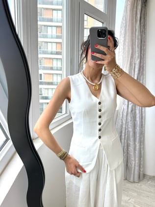 Beyaz Premium Slim Fit Yelek