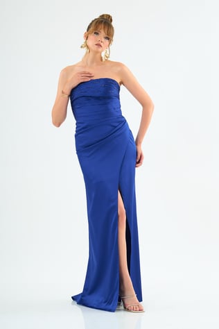 58416-25CARMENCarmen Saks Straplez Pliseli Saten Abiye Elbise