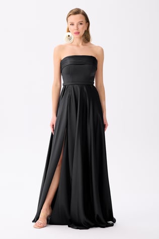 58510-27CARMENCarmen Siyah Straplez Saten Abiye Elbise