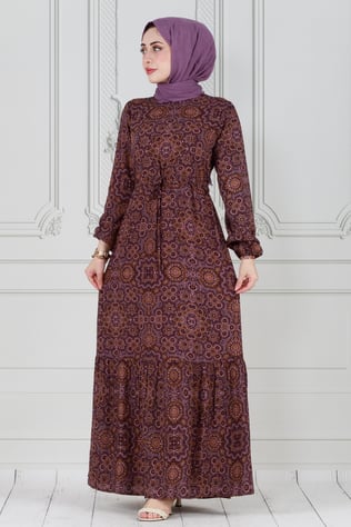 Tile Pattern Viscose Dress - pink color