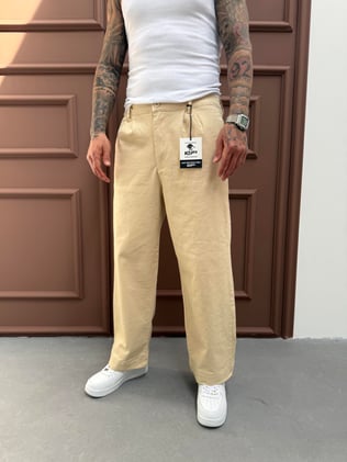 Bej Gabardin Relax Fit Pantolon