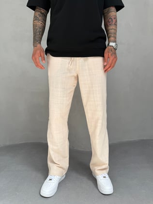 Bej Keten Baggy Pantolon