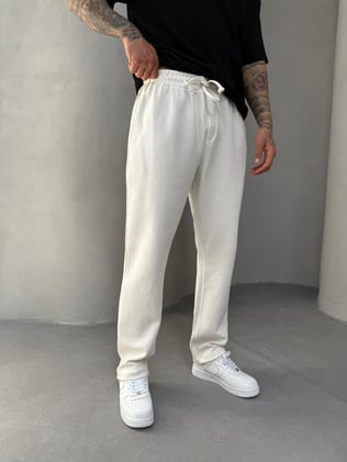Beyaz Waffle Kumaş Baggy Pantolon