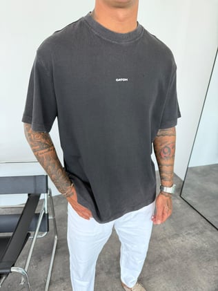 Füme Yıkamalı Baskılı Oversize T-Shirt