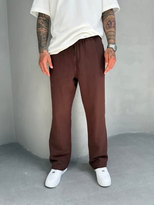 Kahve Keten Baggy Pantolon