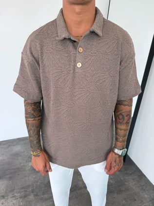 Kahverengi Polo Yaka Örme Triko T-Shirt