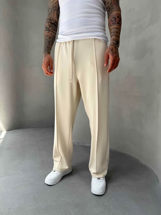 Krem Doubleface Kumaş Baggy Pantolon