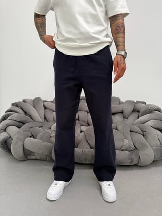 Lacivert Keten Baggy Pantolon